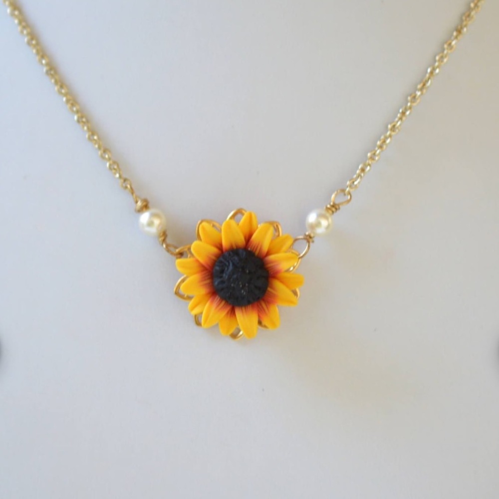 NWT Moon Frost Red Yellow Sunflower Pendant Necklace Jewelry